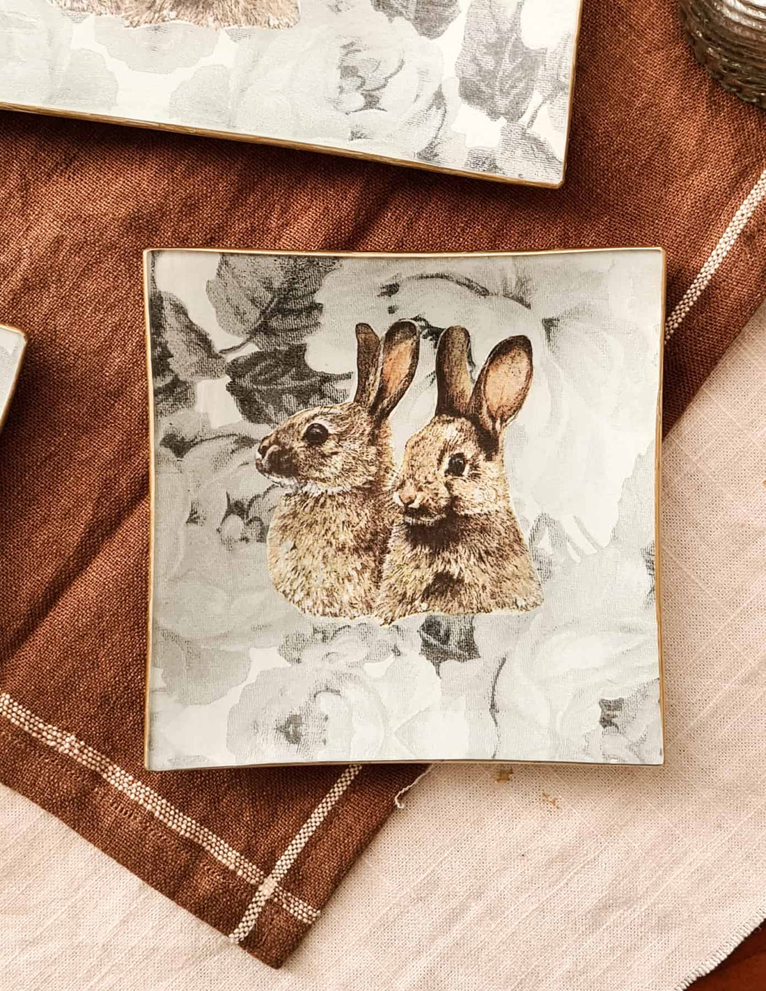 conjunto bandejas conejo fondo gris