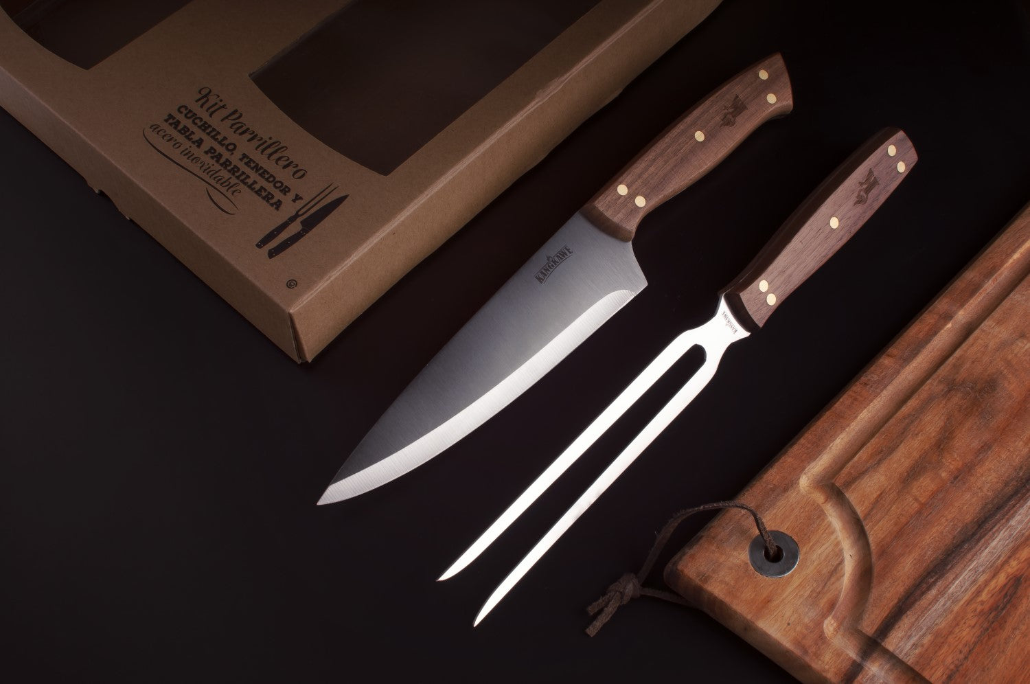 set parrillero tabla + cuchillo y tenedor