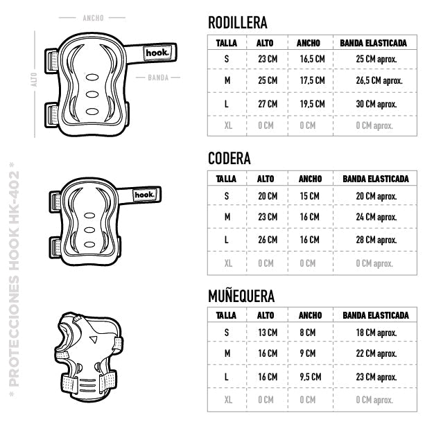 Set de Protecciones Hook Negro (Rodillera, codera y muñequera)